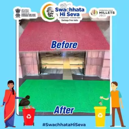 As part of the #SwachhataHiSeva (SHS) Campaign initiatives by DA&FW, the worn-out entrance carpets at Krishi Bhawan are currently being replaced with freshly cleaned carpets.

#agrigoi #SwachhBharat #SwachtaHiSeva